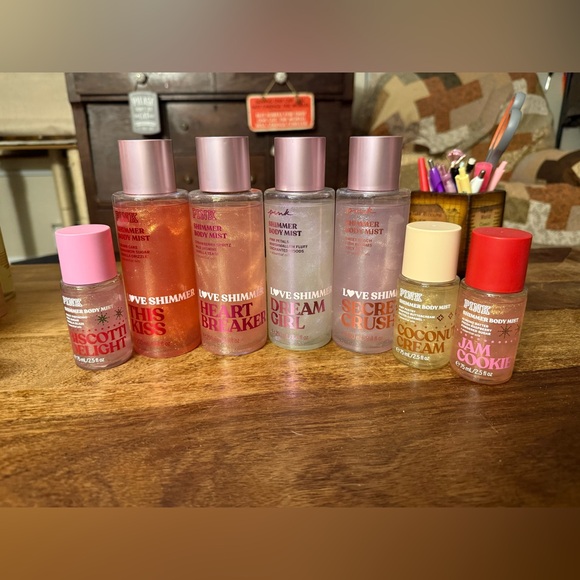 New Lot 7 Full & Travel Size PINK Victoria’s Secret Shimmer Body Mists- See Desc
